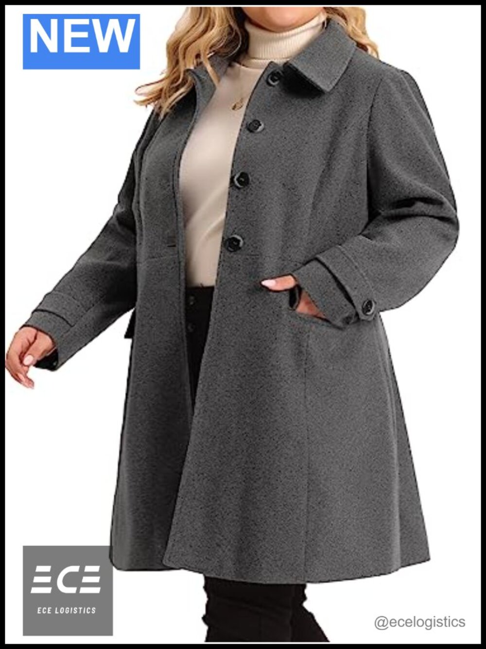 Plus Size Peacoat Single Breasted Trench Coat with Pockets